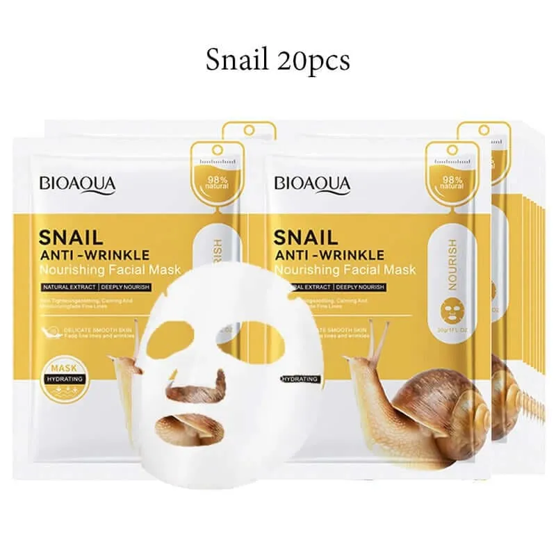 20pcs BIOAQUA Snail Hyaluronic Acid Face Mask skincare Moisturizing Anti Wrinkle Whitening Facial Masks Face Skin Care Products