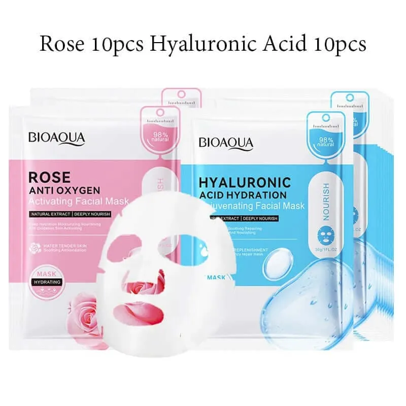 20pcs BIOAQUA Snail Hyaluronic Acid Face Mask skincare Moisturizing Anti Wrinkle Whitening Facial Masks Face Skin Care Products