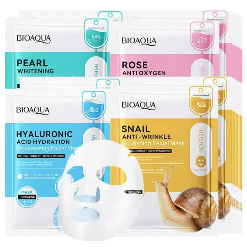 20pcs BIOAQUA Snail Hyaluronic Acid Face Mask skincare Moisturizing Anti Wrinkle Whitening Facial Masks Face Skin Care Products