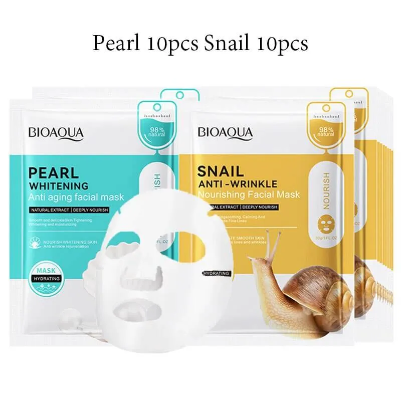 20pcs BIOAQUA Snail Hyaluronic Acid Face Mask skincare Moisturizing Anti Wrinkle Whitening Facial Masks Face Skin Care Products