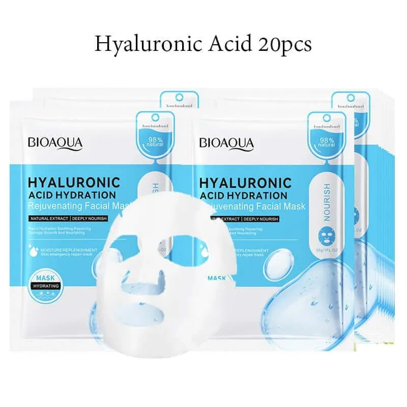 20pcs BIOAQUA Snail Hyaluronic Acid Face Mask skincare Moisturizing Anti Wrinkle Whitening Facial Masks Face Skin Care Products