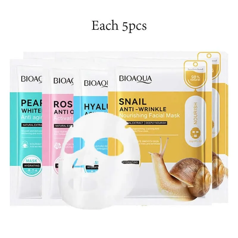 20pcs BIOAQUA Snail Hyaluronic Acid Face Mask skincare Moisturizing Anti Wrinkle Whitening Facial Masks Face Skin Care Products