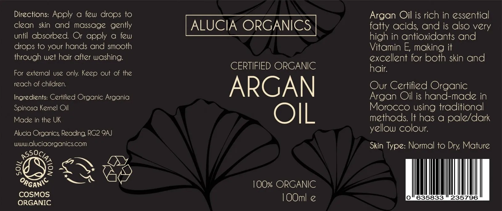 Alucia Organics Certified Organic Argan Oil (100ml) - Pure, Natural, Cold Pressed, Certified Organic, Vegan, Cruelty Free, for Skin, Face, Body, Hair, Nails 100 ml (Pack of 1)