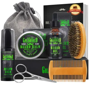 Beard Kit,Beard Growth Kit,Beard Grooming Kit,w/Beard Foam/Shampoo/Wash,Growth Oil,Balm Conditioner,Brush,Comb,Mustache Scissor,Storage Bag,E-Book,Beard Care&Trimming Trimmer Kit Gifts for Men Him