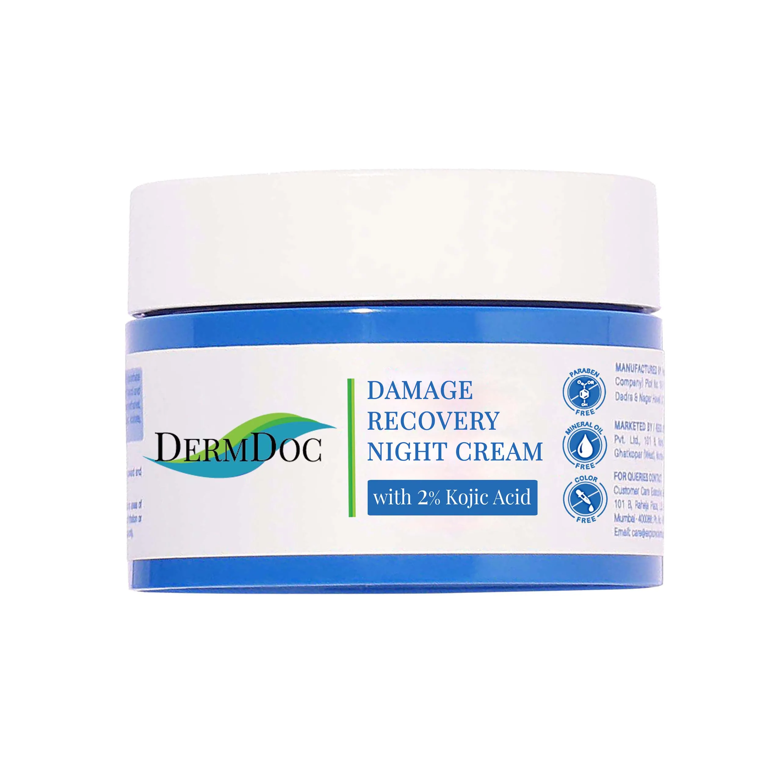 DermDoc Damage Recovery Night Cream with 2% Kojic Acid (50 gm) | For All Skin Type | Lightweight Cream , Lightens blemishes , Treats sun damage scars and age spots | Paraben Free , Silicone Free , Sulfate Free , Cruelty Free