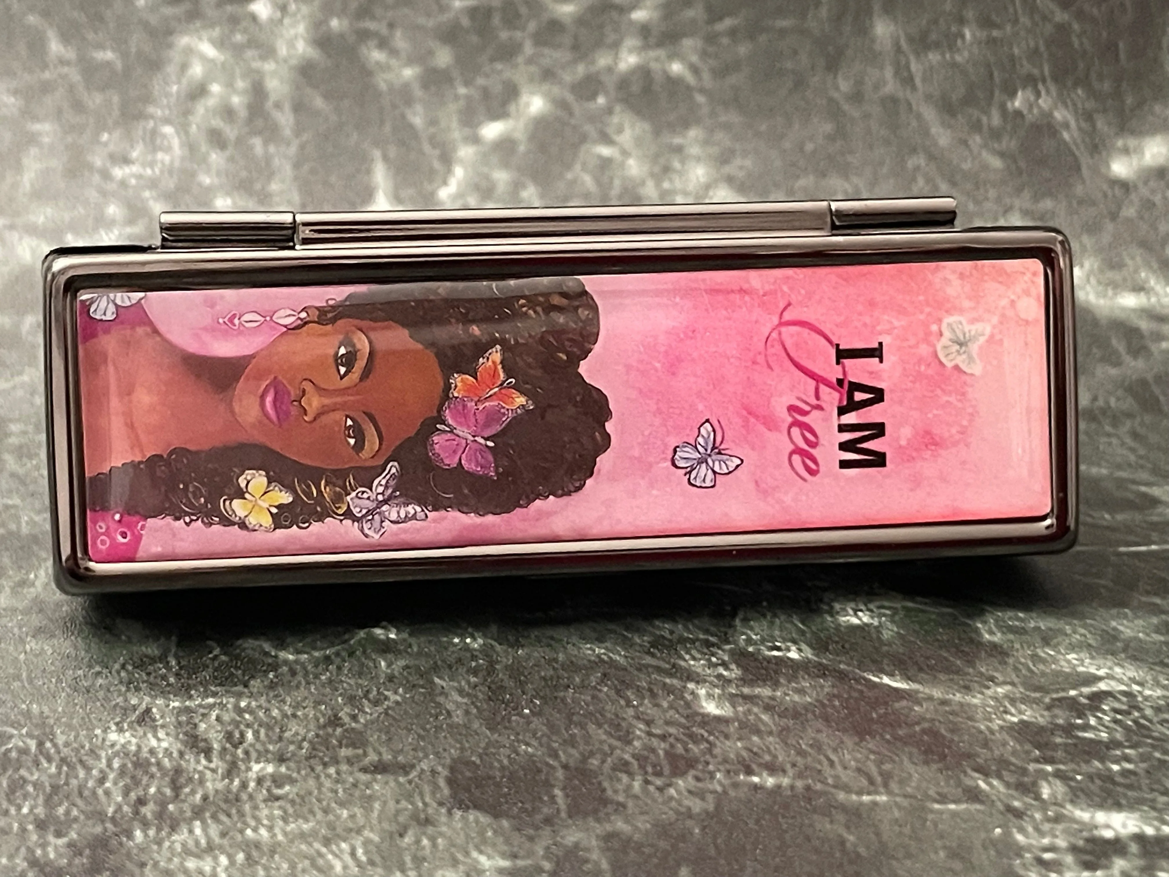 I am Free Lipstick Mirror Case