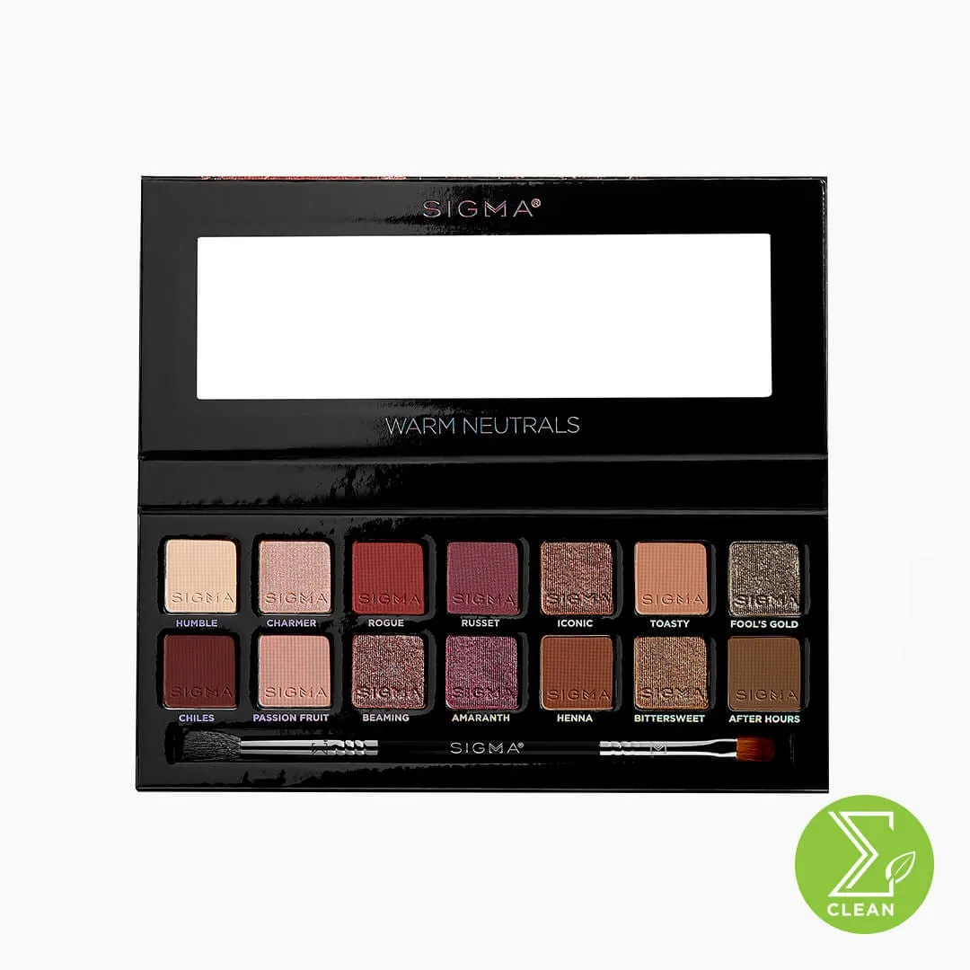 Sigma Beauty Warm Neutrals Eyeshadow Palette Vol 2 - 14 eyeshadows | Dual-ended brush | Full-size mirror