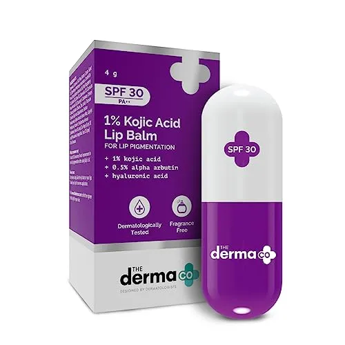 The Derma Co 1% Kojic Acid Lip Balm With Alpha Arbutin & Hyaluronic Acid, SPF 30 PA   for Dark & Pigmented Lips - 4g