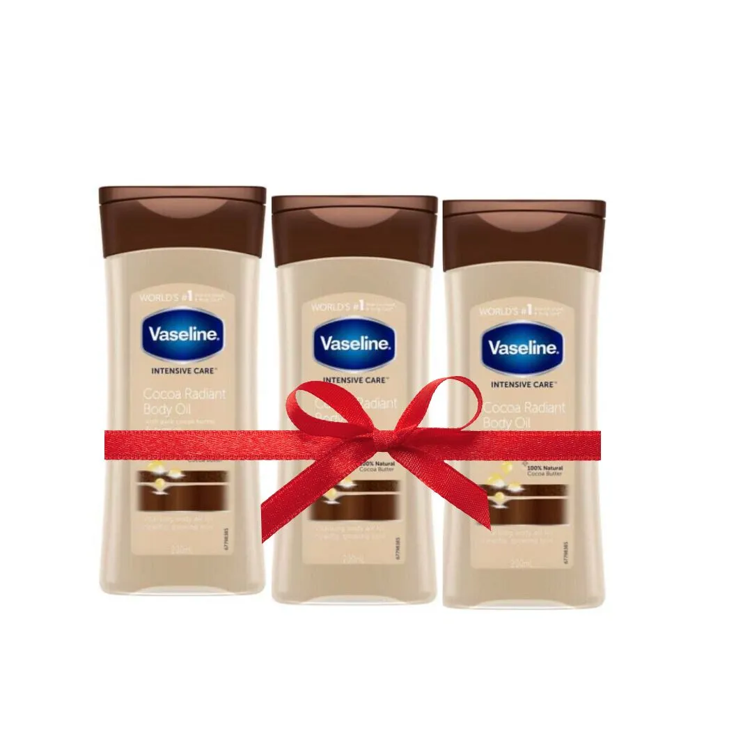 Vaseline Intensive Care Cocoa Radiant Body Oil Triple Pack - 3 Bottles, 200 ml Each"